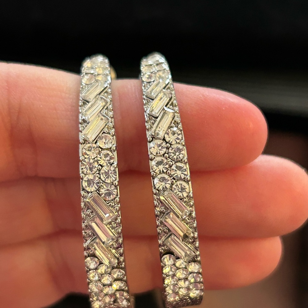 Silver rhinestone hoop earrings
